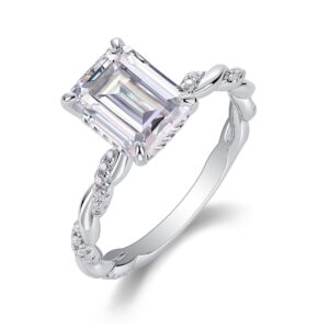 Chaselight Emerald-Cut Moissanite Solitaire Ring in Sterling Silver