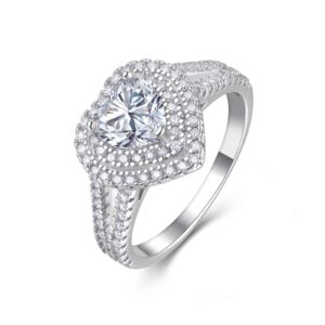 Amorosa Heart-Cut Moissanite Halo Ring in Sterling Silver