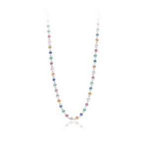 Colorful Cubic Zirconia Geometric Pattern 925 Sterling Silver Chain Necklace