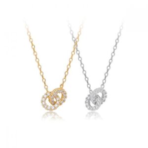 Geometric Double Interlocking Circle 18K Gold and Rhodium Plated Cubic Zirconia 925 Sterling Silver Pendant Necklace